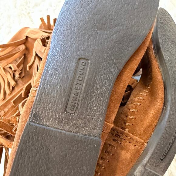 Minnetonka country boots w fringe rodeo cowgirl sz 7 festival hippie flats - Picture 9 of 14